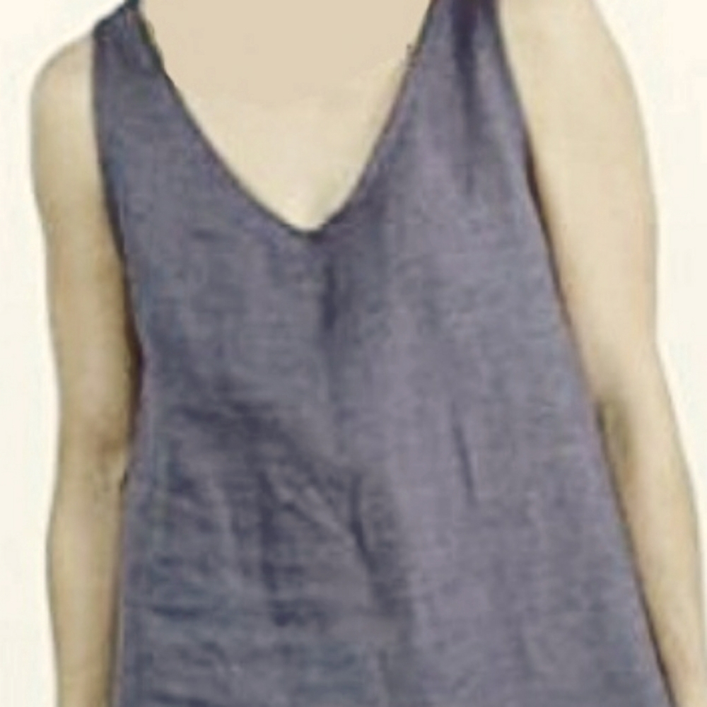 Johnny Was Calme Linen Feel Double V Neck Flowy Tank in Blue, Size XXL
